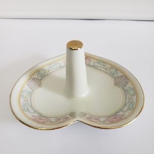 Vintage Fine China Japan Ring Holder Jewelry Dish Floral Gold Trim Heart Shape